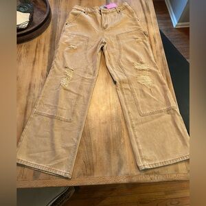 Tan Distressed Women's Jeans